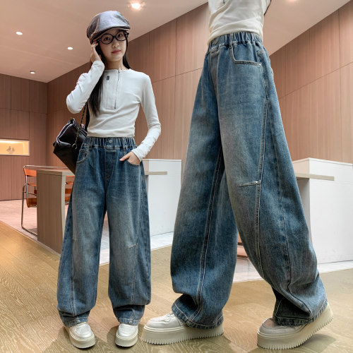 女童牛仔裤春季中大童宽松休闲裤