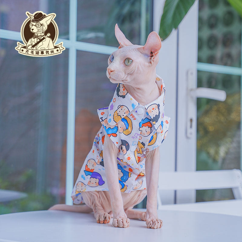 2023年秋季新款无毛猫斯芬克德文猫衣服棉布透气卡通短袖衬衫包邮