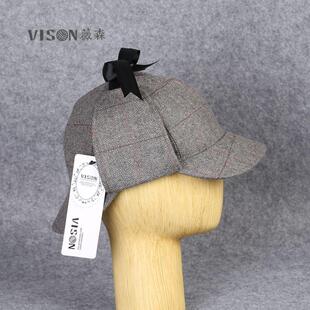 VISON 神探夏洛克款帽子英伦双檐帽秋冬户外猎鹿帽羊毛混纺男女潮