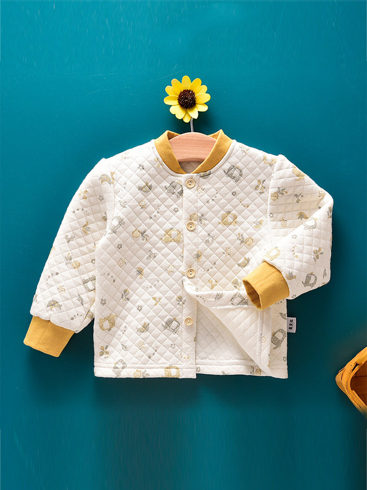 베이비 3겹 두꺼운 보온 탑 아동용 베이비 퀼팅 바닥 가디건 일체형 가을 옷 속옷 가을 겨울 이너웨어