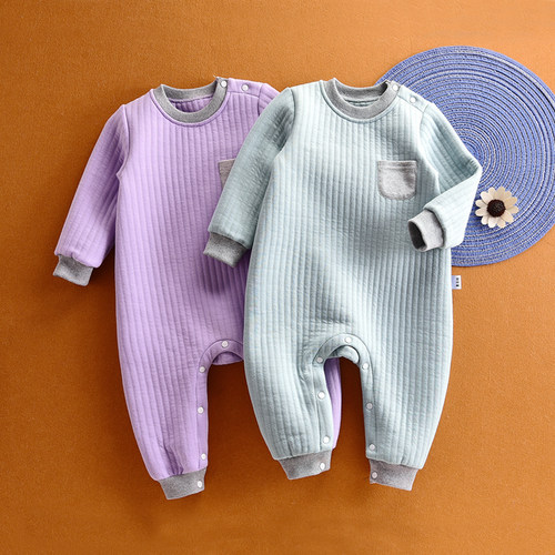 昊贝比宝宝三层夹棉连体衣秋冬