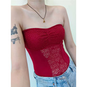 红色纯棉连体背心打底抹胸防滑肩带可拆