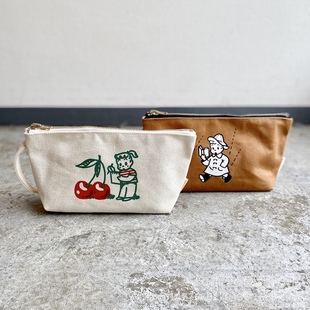 日本原单新款原田治帆布零钱包手挽环保袋化妆包笔袋手拎包