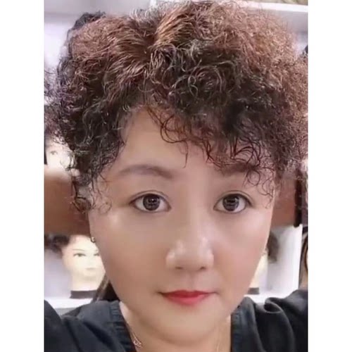 头顶补发片女短卷发真人发丝头顶补发片蓬松假发片烫假发高档