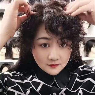 真人发丝卷发假发片蓬松自然头顶遮盖白发增加头顶发量假发补发女