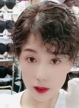 全真发卷发假发薄款抖音网红同款补发额头顶时尚一片式烫发遮盖