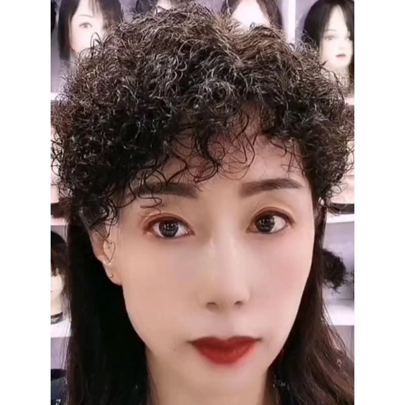 假发真头发短发发顶补发遮白发假发片头顶补发轻薄蓬松短卷