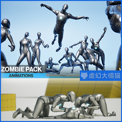 UE5虚幻4 105 Zombie Animations Mocap丧尸动画死寂末日逃生存