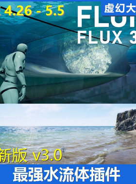UE4虚幻5 Fluid Flux V3 写实水面水流体大海水湖泊河流小溪蓝图