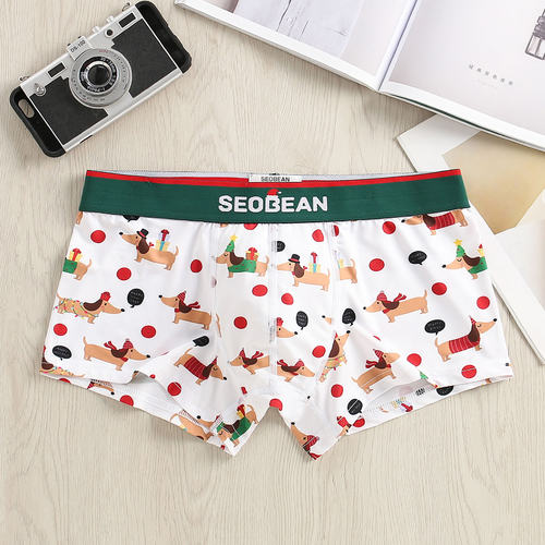 SEOBEAN 冰丝凉感男士内裤夏薄款四角青少年卡通圣诞中腰平角舒适