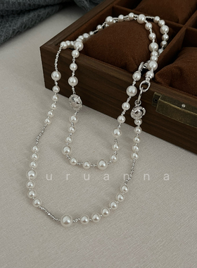 法式复古气质高级感个性设计师款施家珍珠二合一多戴轻奢毛衣项链