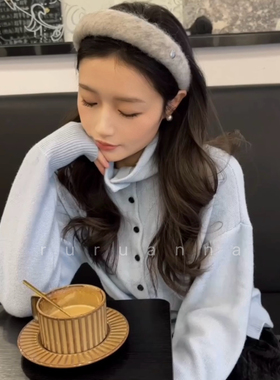 温柔气质毛绒宽版发箍高颅顶毛毛小香风头箍女高级感轻奢发卡头饰