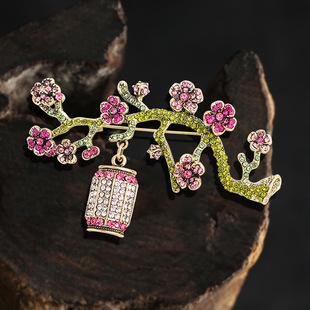 时尚 brooch 梅花胸针欧美复古水钻梅花盆栽别针胸花配饰女服装