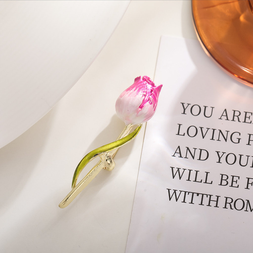 优雅粉色郁金香胸针简约气质胸花韩版小众花朵手工别针百搭衣饰女