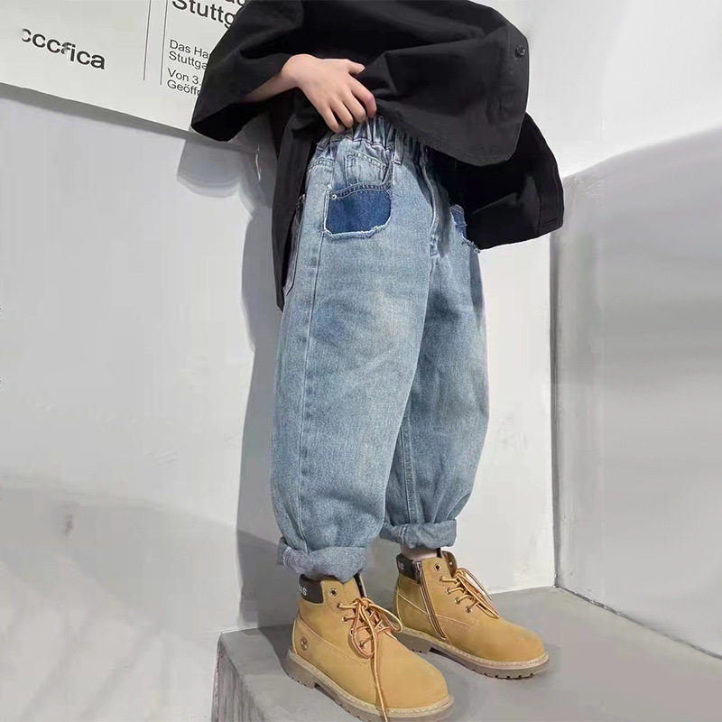 男童牛仔裤春秋款儿童裤子2026新款中大童休闲老爹裤炸街哈伦裤潮