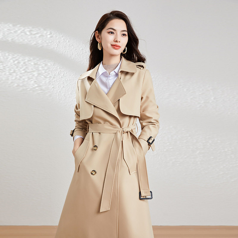 女士风衣外套女中长款2025新款简约双排扣百搭女式高级感秋季大衣