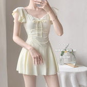 夏语微琪 显瘦连体泳衣女温泉 遮副乳遮肚显瘦保守裙式 栀子 飞袖