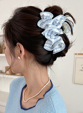 春夏条纹云朵泡泡蝴蝶结抓夹高级感褶皱鲨鱼夹显发量后脑勺发抓女