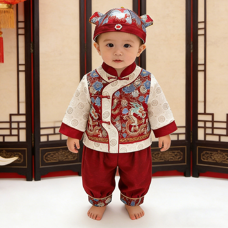 专柜正品男宝宝周岁礼服春夏唐装婴儿百日宴抓周服新年拜年服套装