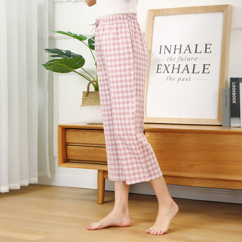 夏季九分宽松全棉棉可外穿家居裤