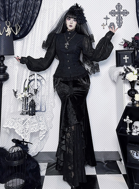 XS25295暗黑系暗纹提花刺绣衬衫2025新款哥特风小众设计感上衣女