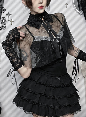 XS26066暗黑系蕾丝斗篷吊带套装2026新款哥特性感透视两件套上衣