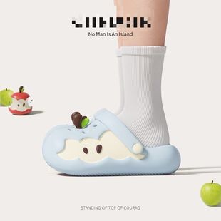 苹果洞洞鞋女款厚底透气外穿网红ins卡通EVA沙滩凉鞋