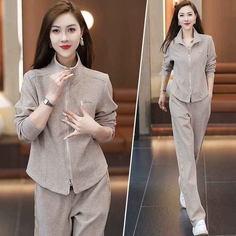 运动服套装女士2025新款春秋季减龄洋气开衫长袖卫衣妈妈两件套