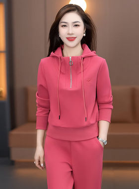 春季运动风连帽卫衣两件套女
