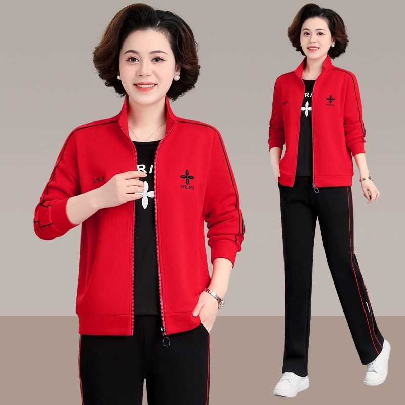时尚中年妈妈春秋外套2025新款中老年人洋气运动服套装女加厚大码