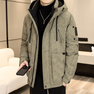 羽绒服男士冬季2025新款连帽工装保暖高级感加厚短款防寒外套