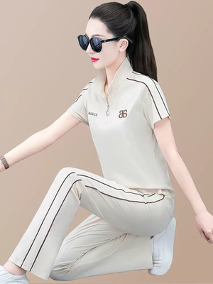 两件套冰丝宽松时尚立领上衣大码