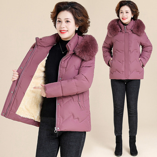 中老年人妈妈冬装短款羽绒棉服外套奶奶冬季加绒加厚连帽老人衣服