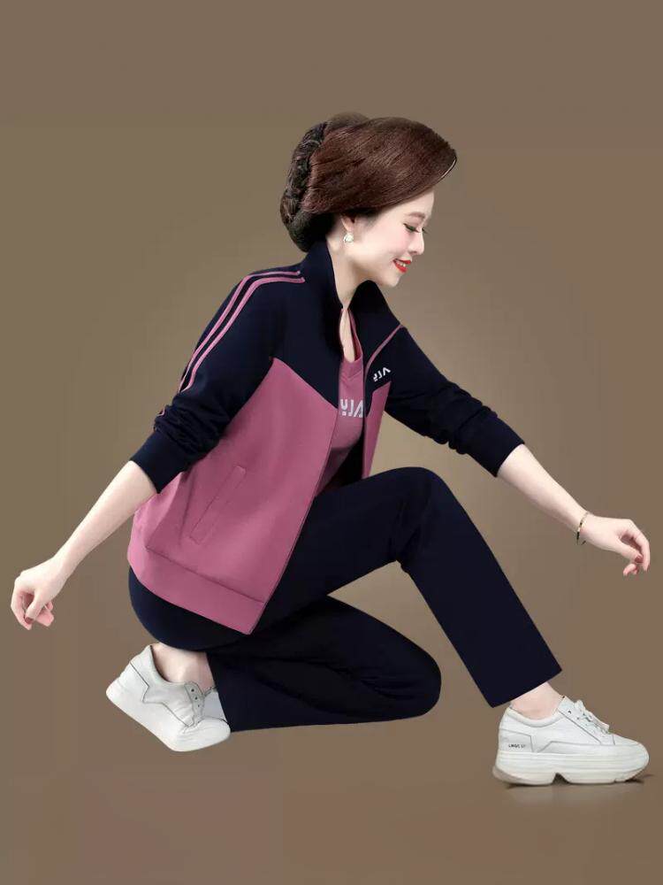 中老年运动套装女春秋妈妈秋装外套40岁50宽松大码中年休闲三件套