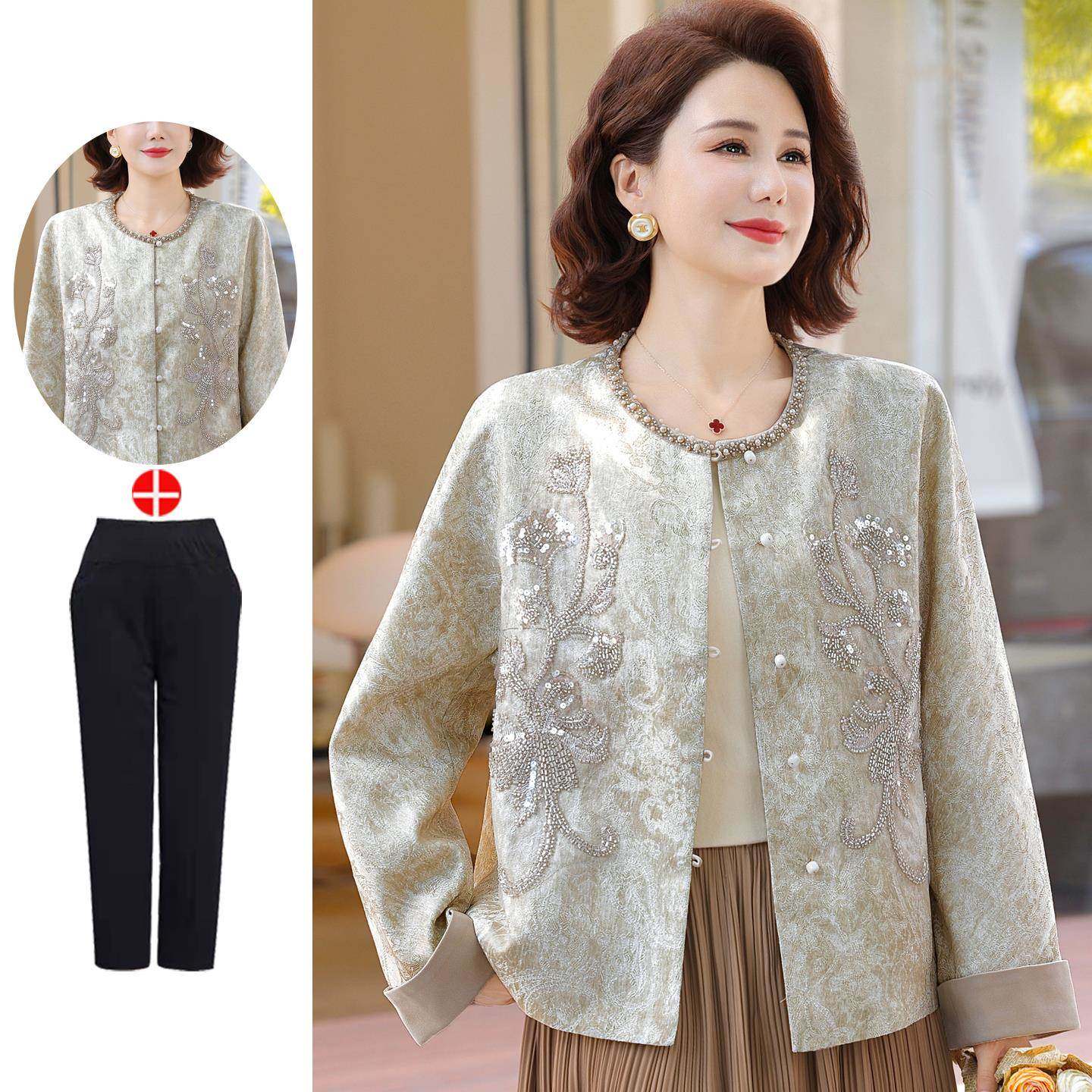 小个子妈妈秋装外套2025新款洋气中年大码女装春秋新中式国风上衣