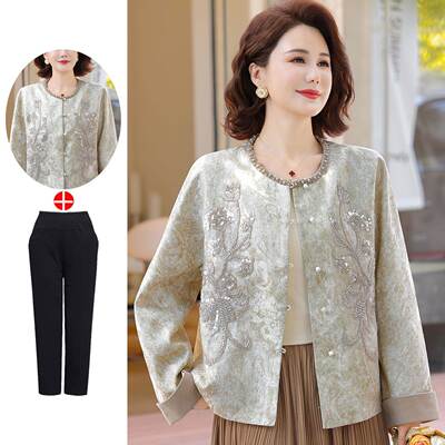 小个子妈妈秋装外套2025新款洋气中年大码女装春秋新中式国风上衣