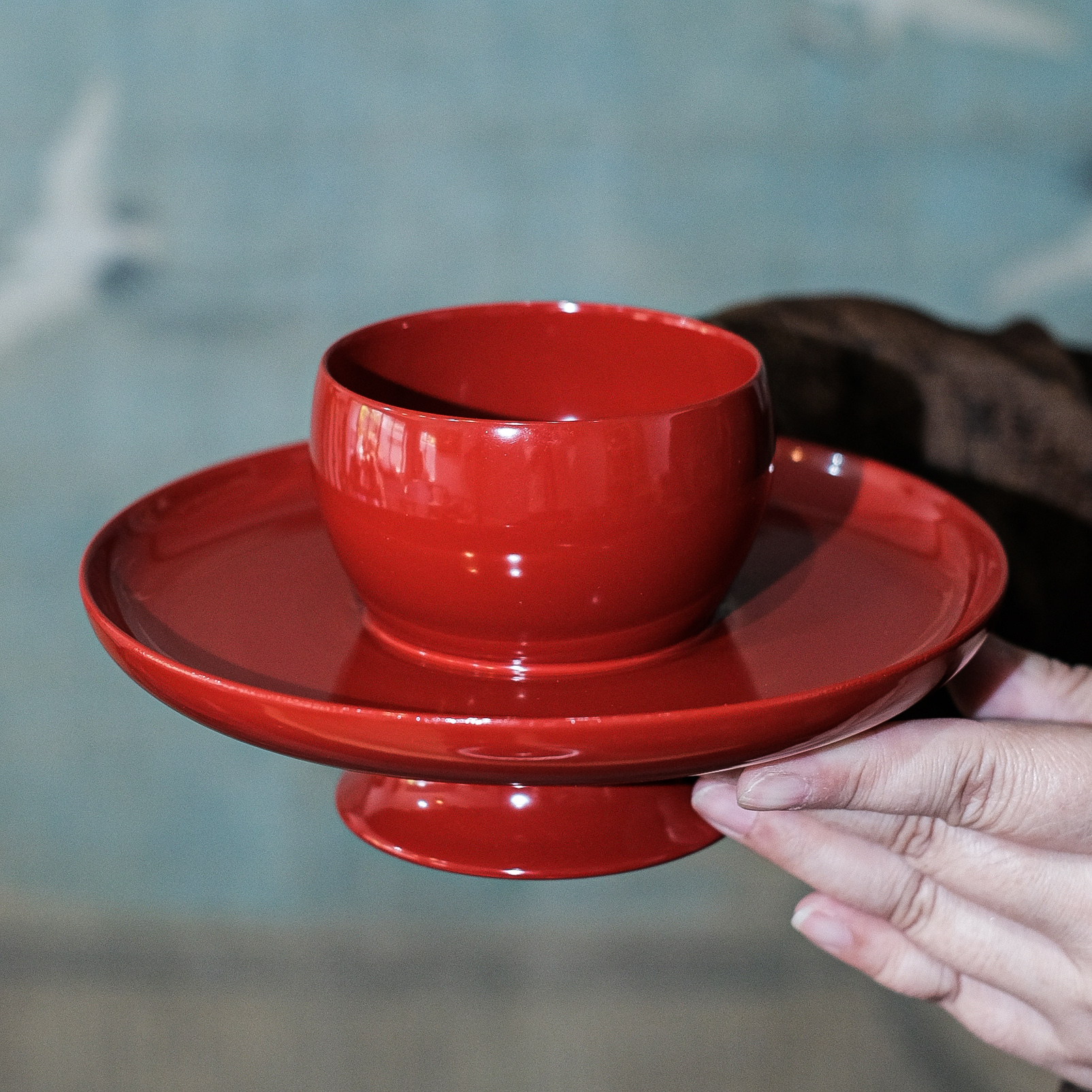 复古盏托宋研福州大漆点茶盏托