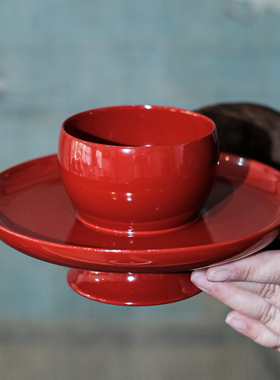 宋研 | 福州大漆点茶盏托 仿宋木胎漆器大杯托宋式朱漆黑漆天目台