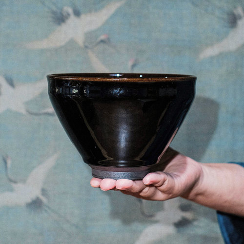 宋研 | 非遗传承人吴继旺15口径大束口乌金釉点茶盏黑瓷建盏大器