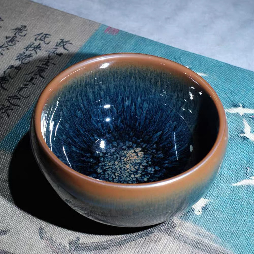 宋研 | 青毫大茶洗点茶盏 16cm兔毫回蓝建盏干泡茶器水盂大瓯点茶