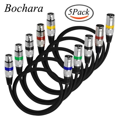 Bochara 5pcs Pack XLR Cable Male to Female 3Pin jack Audio