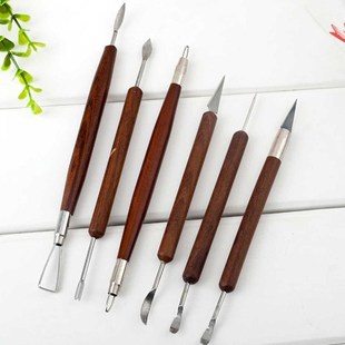 6 PCS/Set Pottery Tools Wood Handle Pottery Set Wax Carving