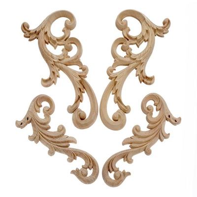 2Pcs/1pair Unpainted Wood Carved Corner Applique Frame for H