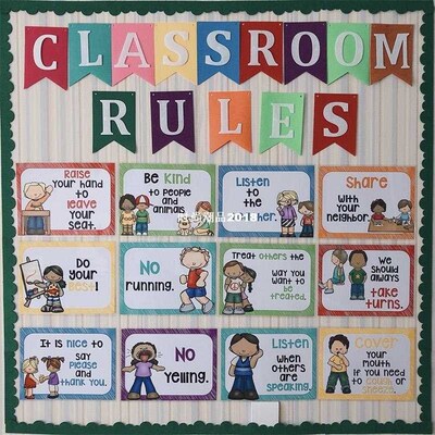 15Pcs/Set Classroom Rules Kindergarten Wall Decoration Engli