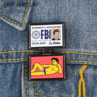 QIHE JEWELRY X Files Pins FBI Fox Mulder ID Card Brooches E