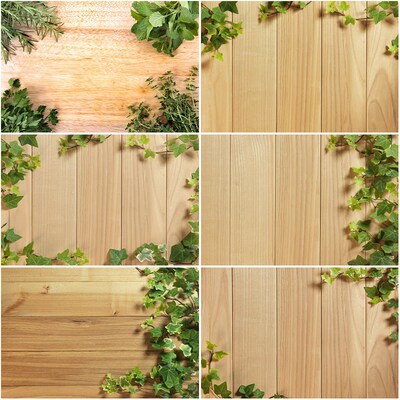 Wooden Board Backdrop Leaves and Natural Color Planks Photo