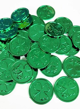 100pcs St Patricks Day Coins Lucky Green Shamrock Coins Fan