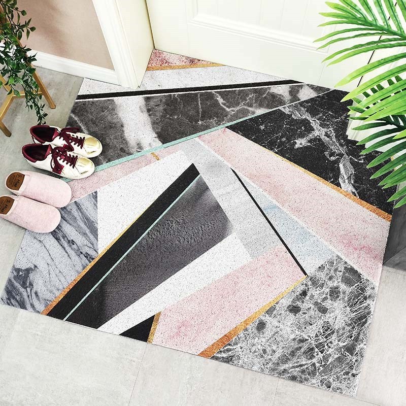 PVC Silk Loop Dust-proof Rug Marble Geometry Design Carpet t