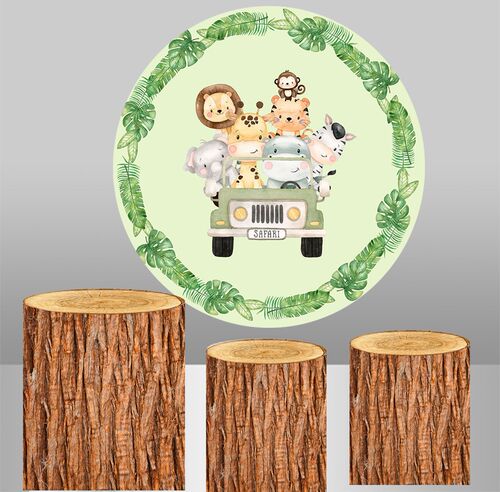 Wild jungle animal background Round circle Backdrop baby sh