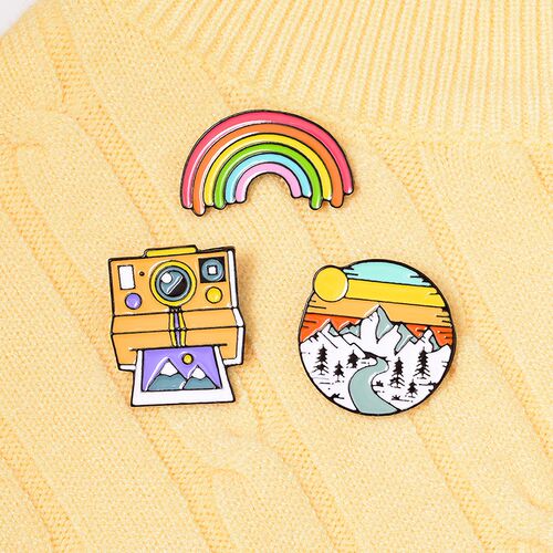 Rainbow Snow mountain Polaroid Enamel Pin Beautiful Brooch